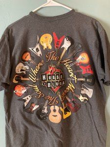 House of Blues gray t-shirt guitar themed size large